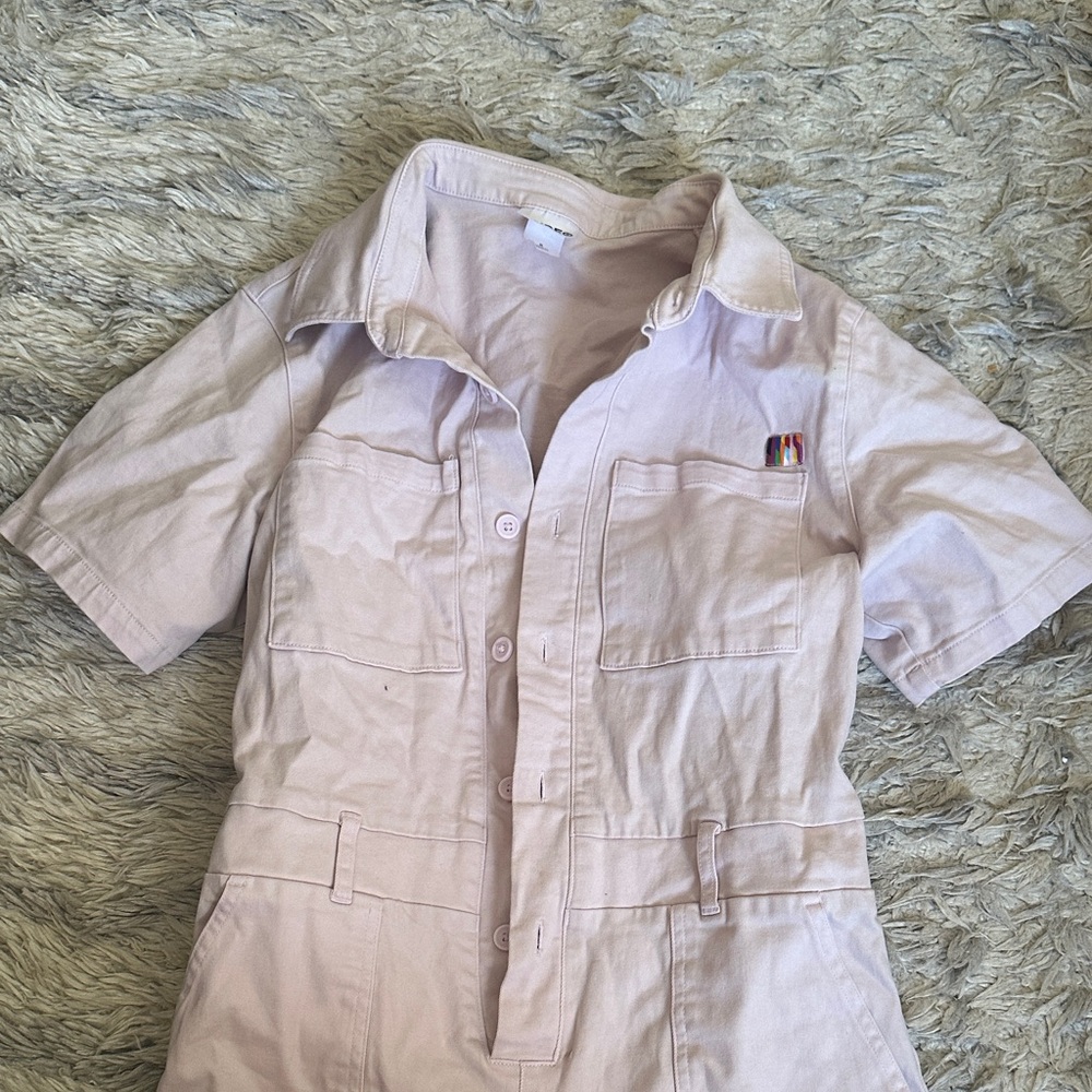 Light Pink Short Sleeve Shorts Jumpsuit
